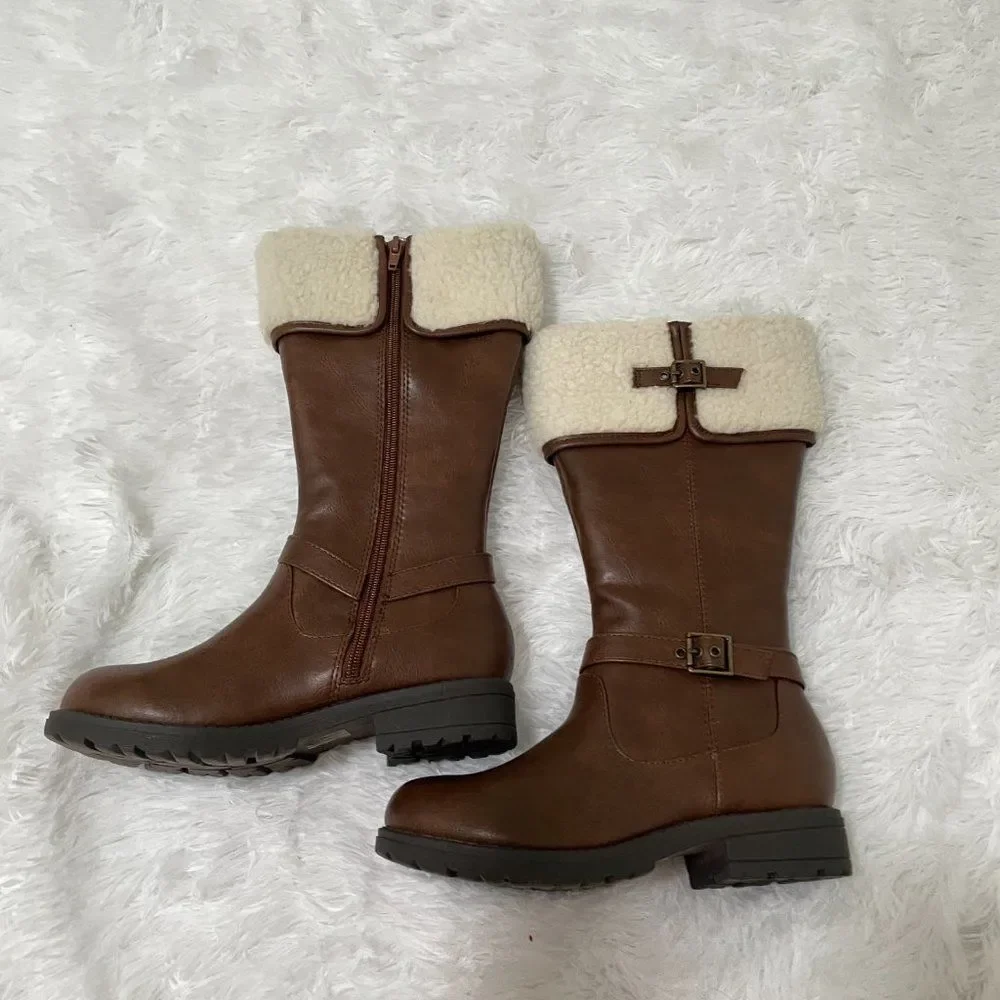 Unr8ed Toddlers Faux Leather Mid Calf Winter Boots Brown Size 3M Winter Casual